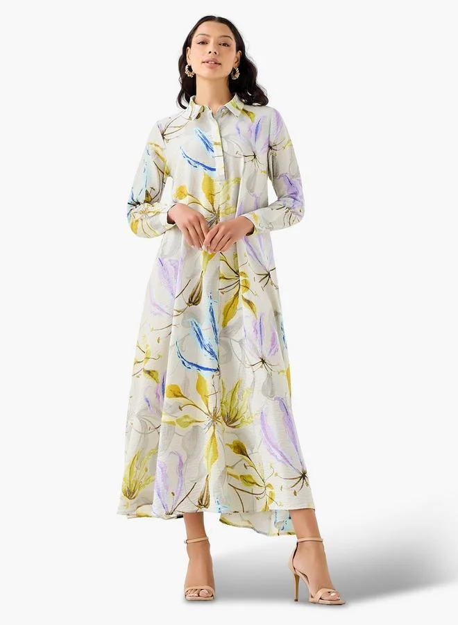 ايكونيك Iconic Trapeze Midi Dress with Floral Print